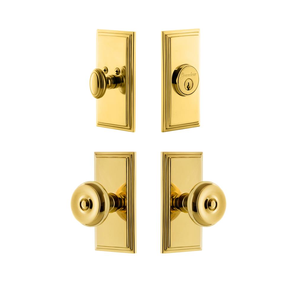 Grandeur by Nostalgic Warehouse CARBOU Carre Plate with Bouton Knob and matching Deadbolt in Lifetime Brass
