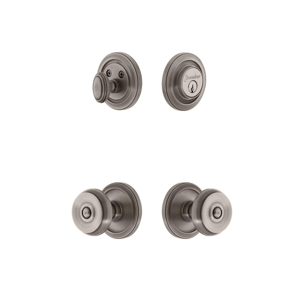 Grandeur by Nostalgic Warehouse CIRBOU Circulaire Rosette with Bouton Knob and matching Deadbolt in Antique Pewter