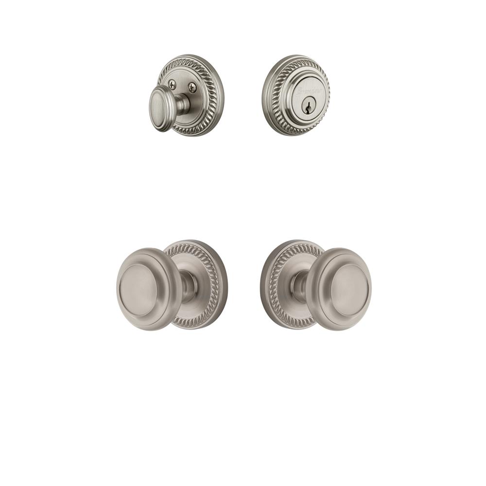 Grandeur by Nostalgic Warehouse NEWCIR Newport Rosette with Circulaire Knob and matching Deadbolt in Satin Nickel