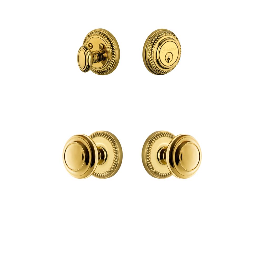 Grandeur by Nostalgic Warehouse NEWCIR Newport Rosette with Circulaire Knob and matching Deadbolt in Lifetime Brass