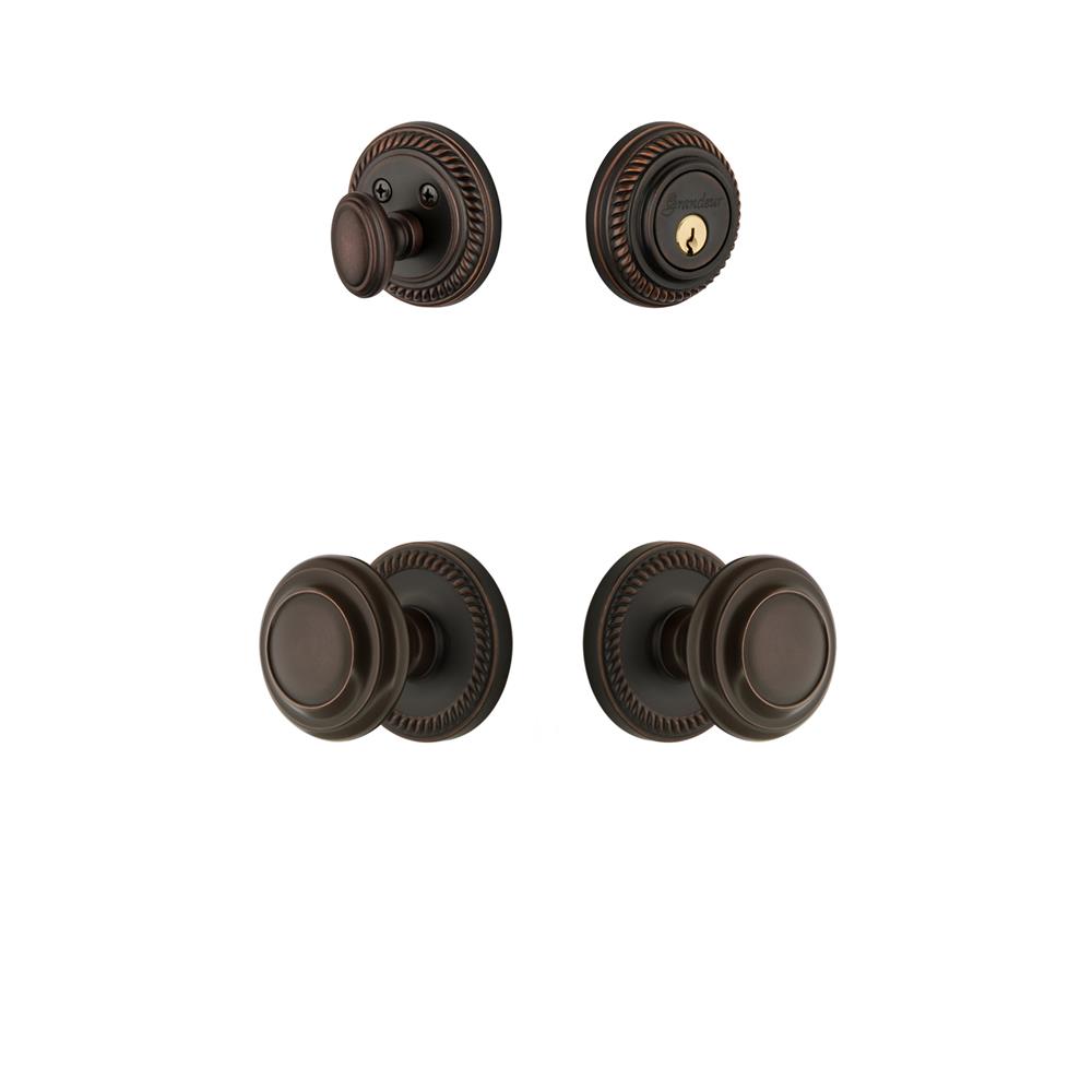 Grandeur by Nostalgic Warehouse NEWCIR Newport Rosette with Circulaire Knob and matching Deadbolt in Timeless Bronze