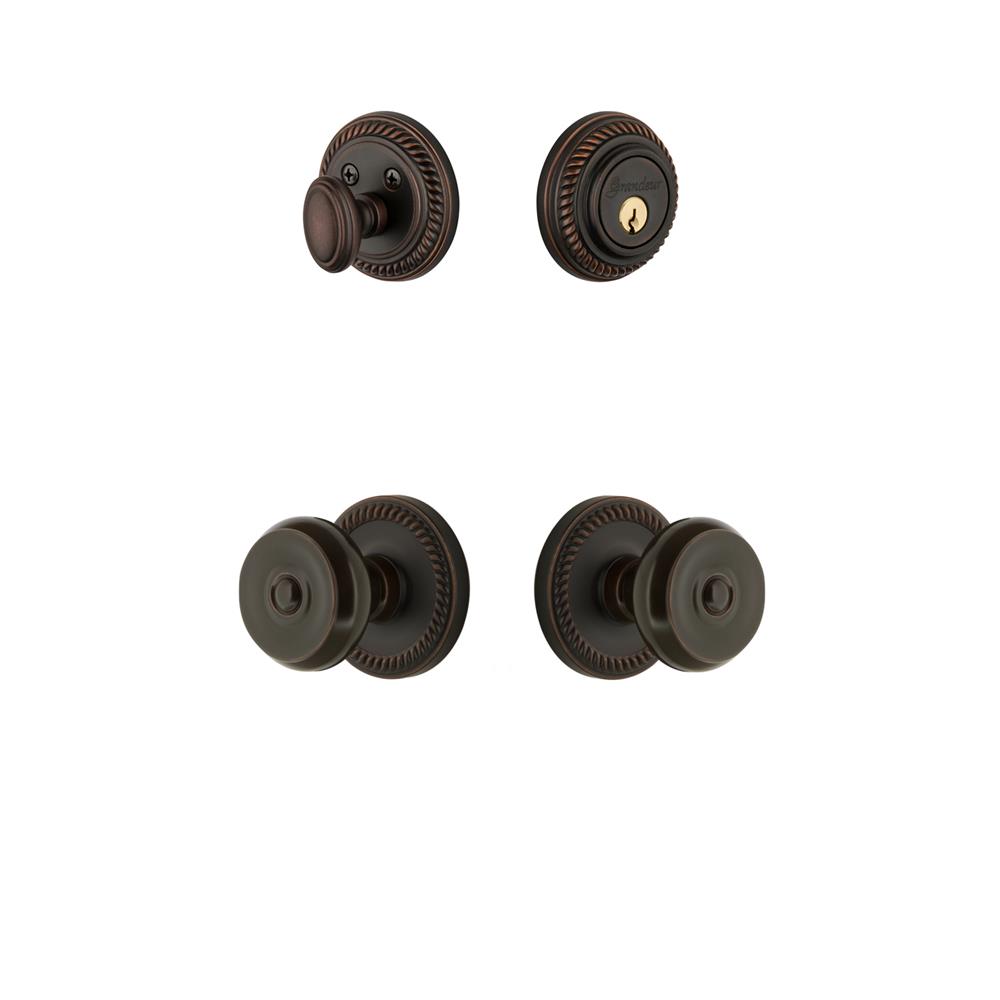 Grandeur by Nostalgic Warehouse NEWBOU Newport Rosette with Bouton Knob and matching Deadbolt in Timeless Bronze