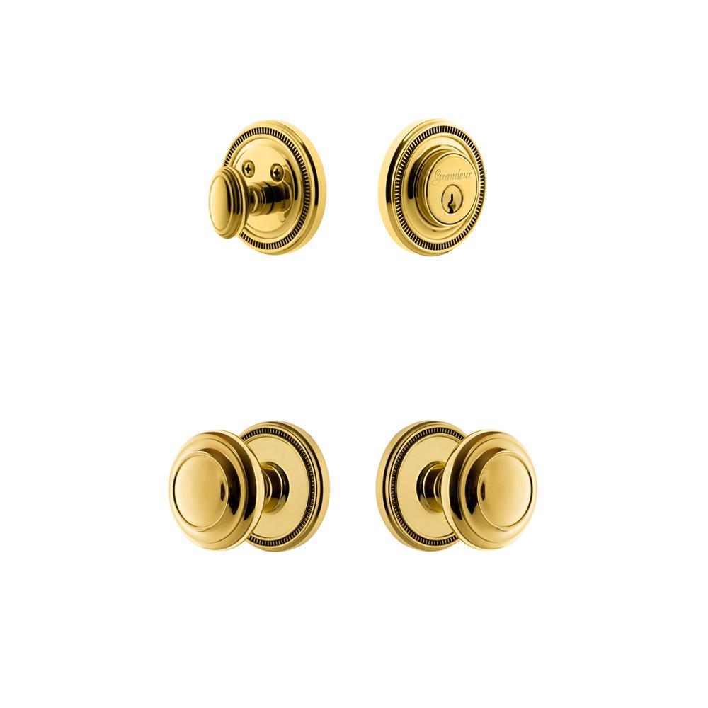 Grandeur by Nostalgic Warehouse SOLCIR Soleil Plate with Circulaire Knob and matching Deadbolt in Lifetime Brass