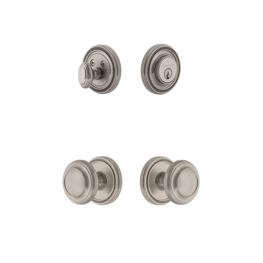 Grandeur by Nostalgic Warehouse SOLCIR Soleil Plate with Circulaire Knob and matching Deadbolt in Satin Nickel