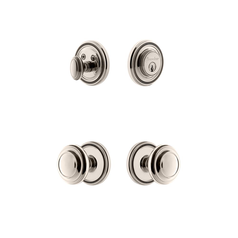 Grandeur by Nostalgic Warehouse SOLCIR Soleil Plate with Circulaire Knob and matching Deadbolt in Polished Nickel
