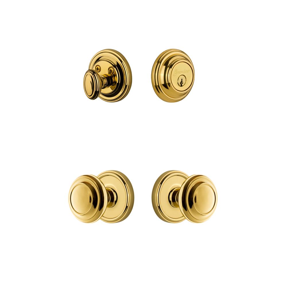Grandeur by Nostalgic Warehouse GEOCIR Georgetown Rosette with Circulaire Knob and matching Deadbolt in Lifetime Brass