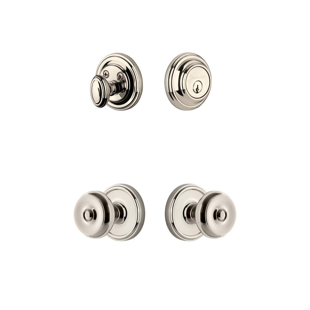 Grandeur by Nostalgic Warehouse GEOBOU Georgetown Rosette with Bouton Knob and matching Deadbolt in Polished Nickel