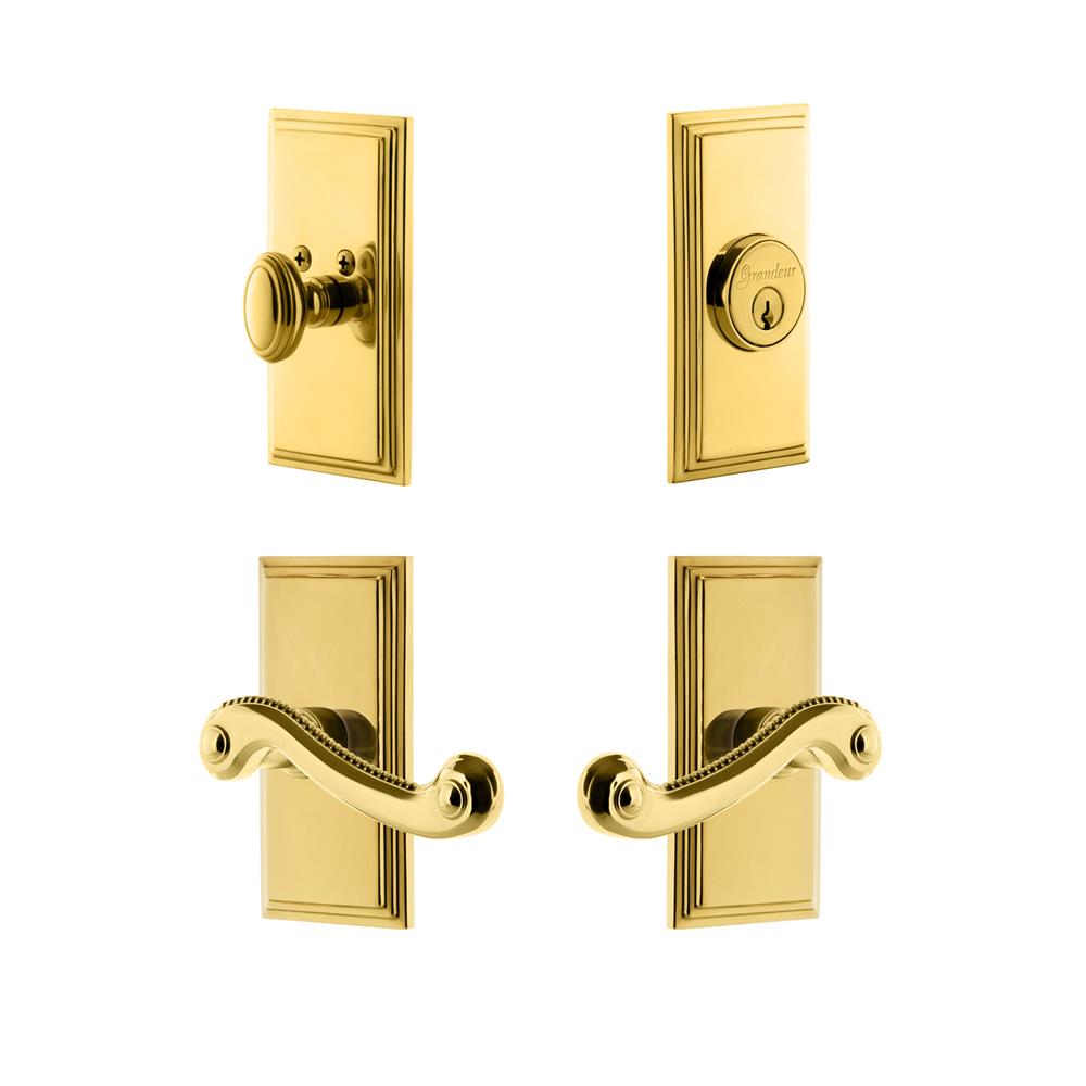 Grandeur by Nostalgic Warehouse CARNEW Carre Plate with Newport Lever and matching Deadbolt in Lifetime Brass