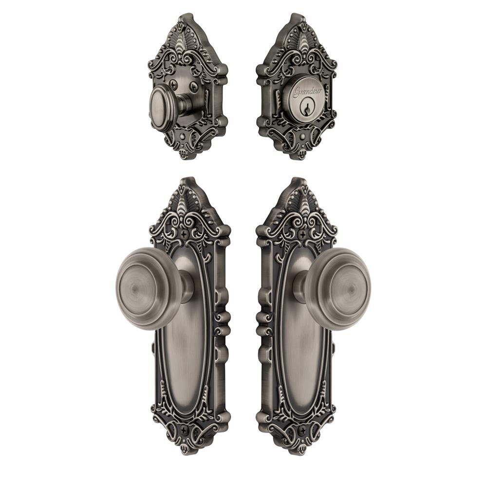 Grandeur by Nostalgic Warehouse GVCCIR Grande Victorian Plate with Circulaire Knob and matching Deadbolt in Antique Pewter