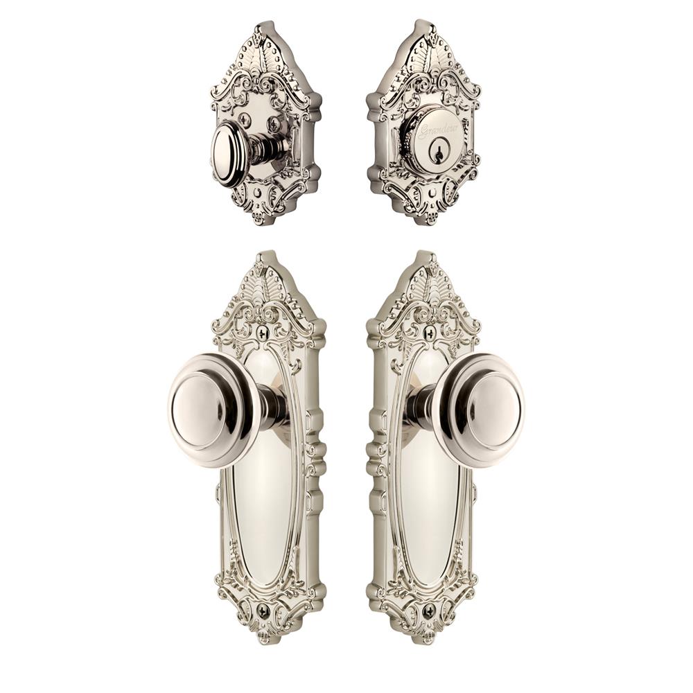 Grandeur by Nostalgic Warehouse GVCCIR Grande Victorian Plate with Circulaire Knob and matching Deadbolt in Polished Nickel