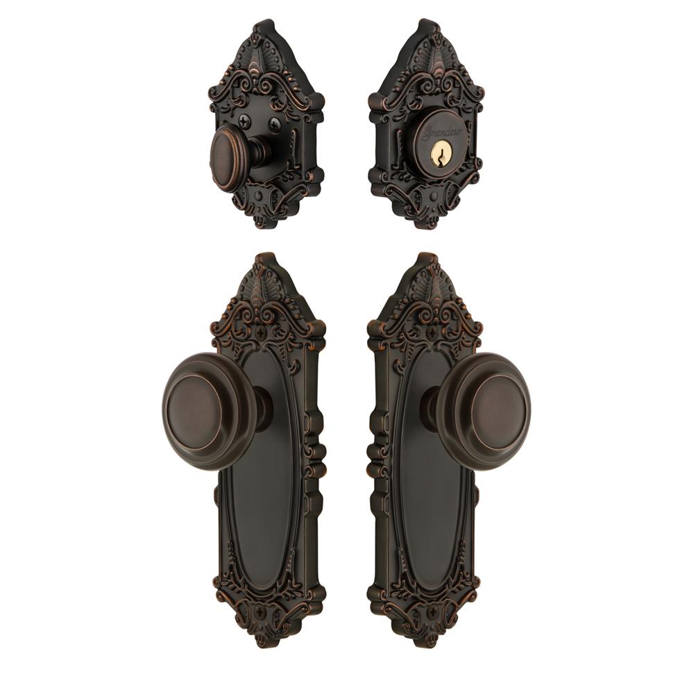 Grandeur by Nostalgic Warehouse GVCCIR Grande Victorian Plate with Circulaire Knob and matching Deadbolt in Timeless Bronze