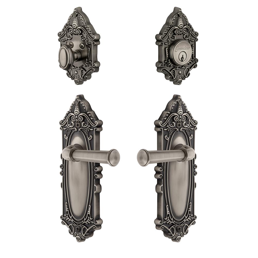 Grandeur by Nostalgic Warehouse GVCGEO Grande Victorian Plate with Georgetown Lever and matching Deadbolt in Antique Pewter