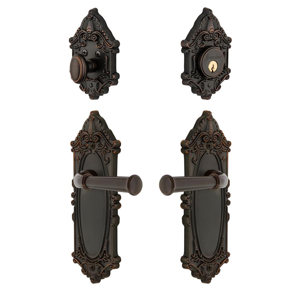 Grandeur by Nostalgic Warehouse GVCGEO Grande Victorian Plate with Georgetown Lever and matching Deadbolt in Timeless Bronze