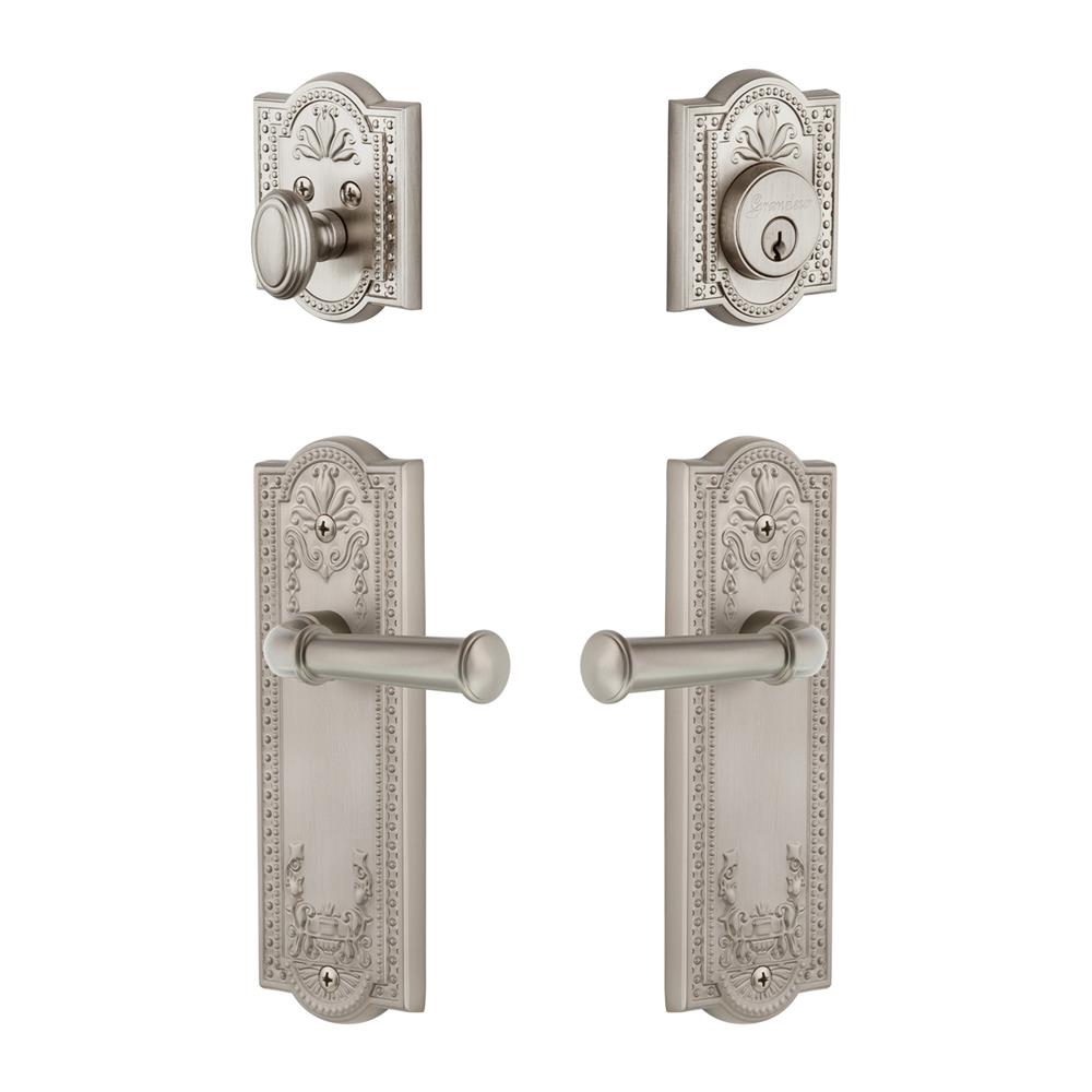 Grandeur by Nostalgic Warehouse PARGEO Parthenon Plate with Georgetown Lever and matching Deadbolt in Satin Nickel