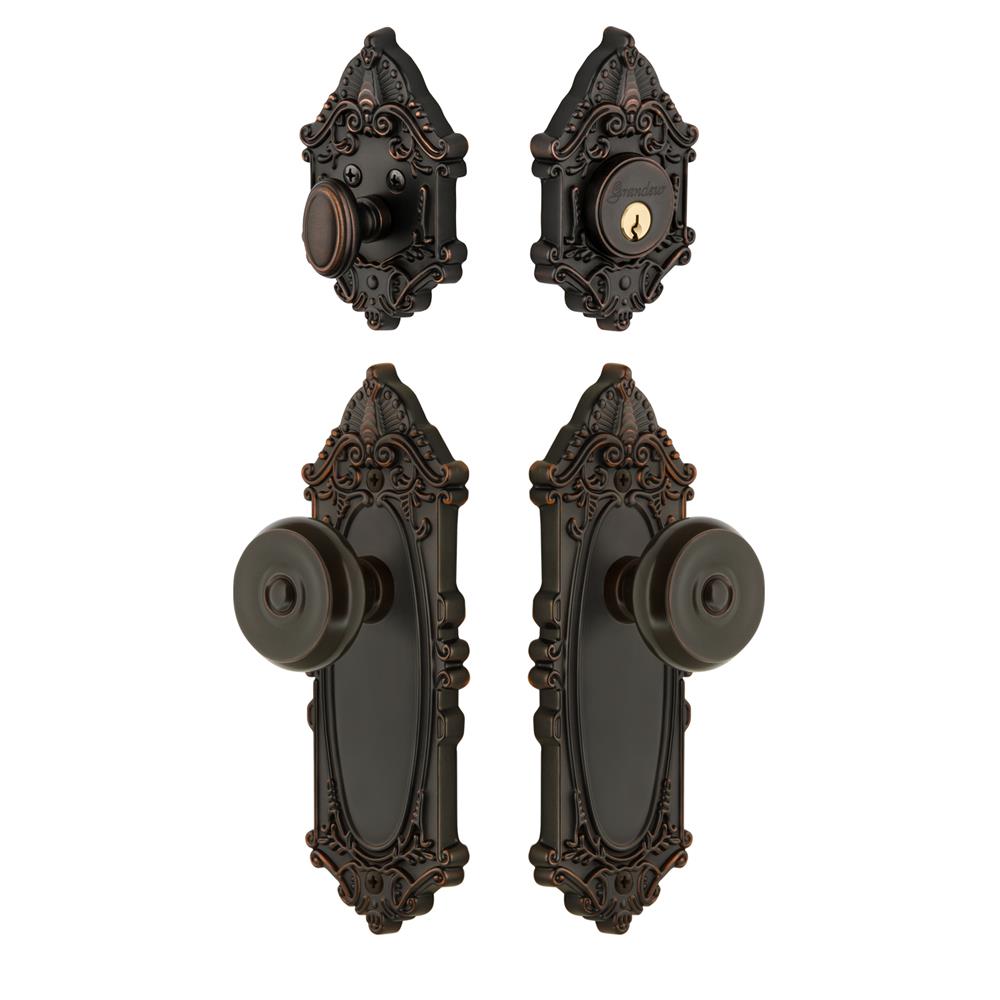 Grandeur by Nostalgic Warehouse GVCBOU Grande Victorian Plate with Bouton Knob and matching Deadbolt in Timeless Bronze