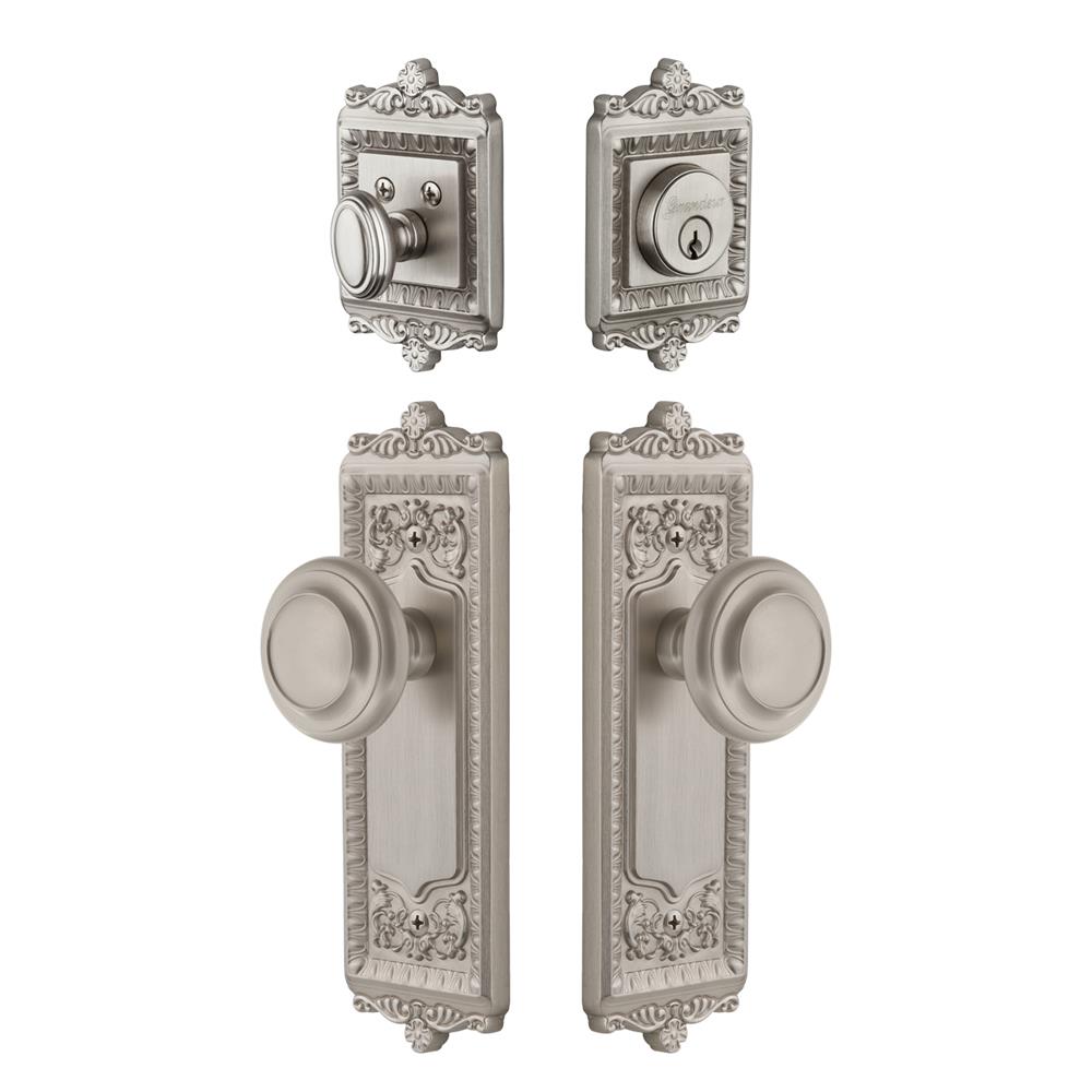 Grandeur by Nostalgic Warehouse WINCIR Windsor Plate with Circulaire Knob and matching Deadbolt in Satin Nickel