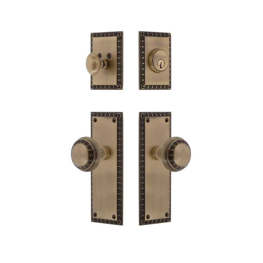 Nostalgic Warehouse AEDEXTAED Nostalgic Warehouse Neoclassical Plate Entry Set with Neoclassical Knob in Antique Brass