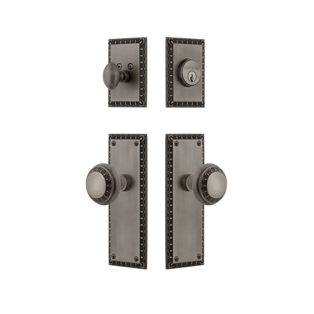 Nostalgic Warehouse AEDEXTAED Nostalgic Warehouse Neoclassical Plate Entry Set with Neoclassical Knob in Antique Pewter