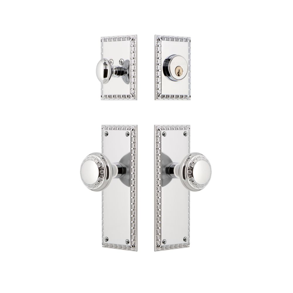 Nostalgic Warehouse AEDEXTAED Nostalgic Warehouse Neoclassical Plate Entry Set with Neoclassical Knob in Bright Chrome