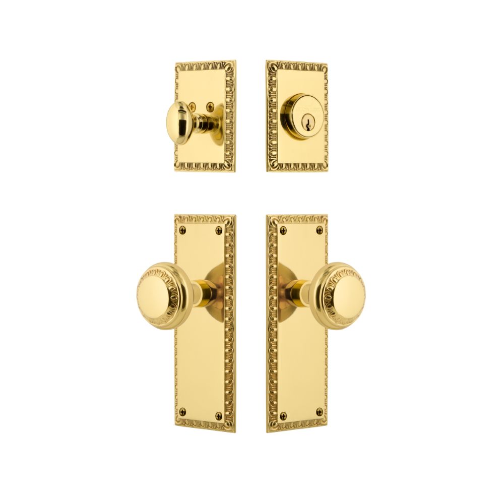 Nostalgic Warehouse AEDEXTAED Nostalgic Warehouse Neoclassical Plate Entry Set with Neoclassical Knob in Polished Brass