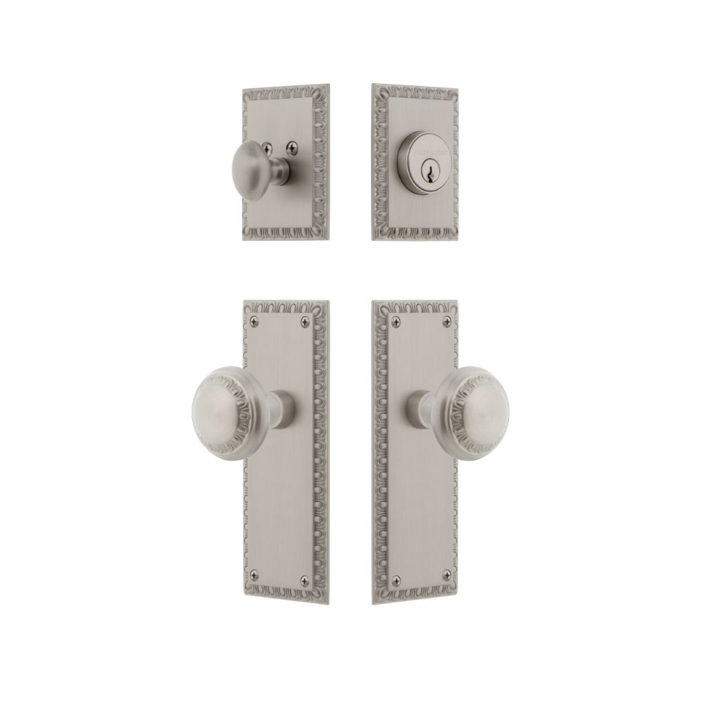 Nostalgic Warehouse AEDEXTAED Nostalgic Warehouse Neoclassical Plate Entry Set with Neoclassical Knob in Satin Nickel