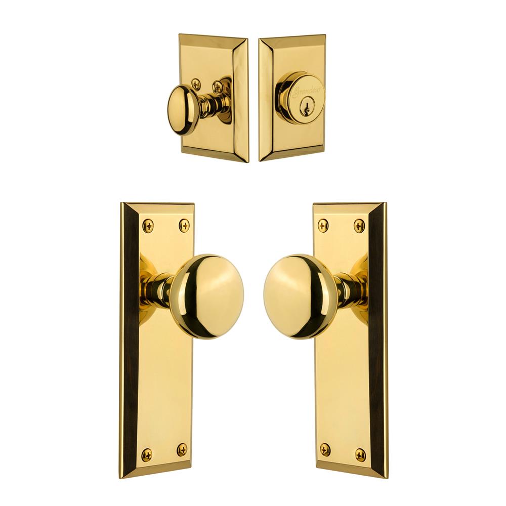 820875 Grandeur by Nostalgic Warehouse Single Cylinder Combo Pack Keyed  Differently Fifth Avenue Plate with Fifth Avenue Knob and Matching  Deadbolt in Lifetime Brass GoingKnobs