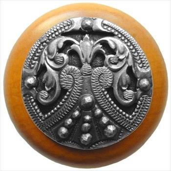 Notting Hill NHW-701M-AP Regal Crest Wood Knob in Antique Pewter/Maple wood finish 