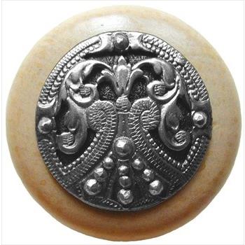Notting Hill NHW-701N-BP Regal Crest Knob in Brilliant Pewter /Natural wood finish