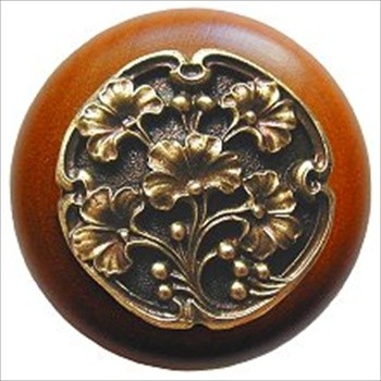 Notting Hill NHW-702C-AB Ginkgo Berry Wood Knob in Antique Brass /Cherry wood finish