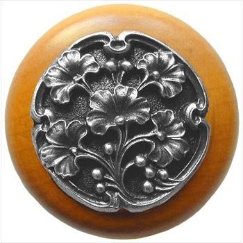 Notting Hill NHW-702M-AP Ginkgo  Berry Wood Knob in Antique Pewter/Maple wood finish
