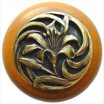 Notting Hill NHW-703M-AB Tiger Lily Wood Knob in Antique Brass /Maple wood finish