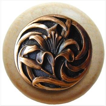 Notting Hill NHW-703N-AC Tiger Lily Wood Knob in Antique Copper/Natural wood finish