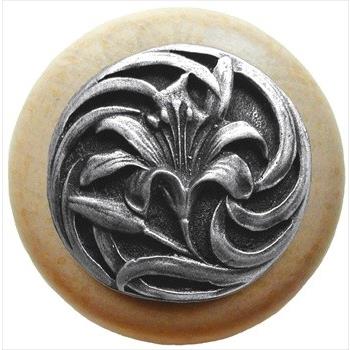 Notting Hill NHW-703N-AP Tiger Lily Wood Knob in Antique Pewter/Natural wood finish