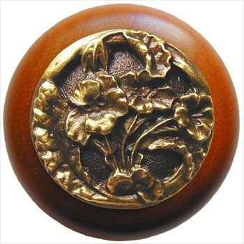 Notting Hill NHW-704C-AB Hibiscus Wood Knob in Antique Brass /Cherry wood finish