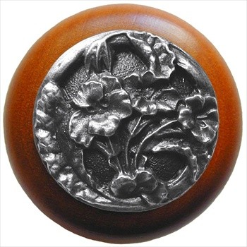Notting Hill NHW-704C-AP Hibiscus Wood Knob in Antique Pewter/Cherry wood finish