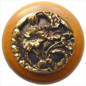 Notting Hill NHW-704M-AB Hibiscus Wood Knob in Antique Brass /Maple wood finish