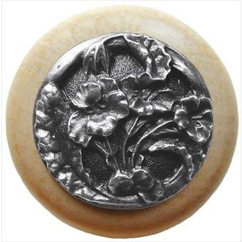 Notting Hill NHW-704N-AP Hibiscus Wood Knob in Antique Pewter/Natural wood finish