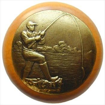 Notting Hill NHW-707M-AB Catch of the Day Wood Knob in Antique Brass /Maple wood finish