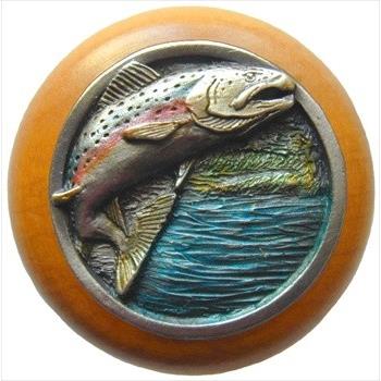 Notting Hill NHW-708M-PHT Leaping Trout Wood Knob in Hand-tinted Antique Pewter/Maple wood finish