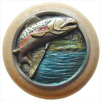 Notting Hill NHW-708N-PHT Leaping Trout Wood Knob in Hand-tinted Antique Pewter/Natural wood finish