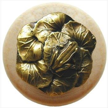 Notting Hill NHW-709N-AB Leap Frog Wood Knob in Antique Brass /Natural wood finish