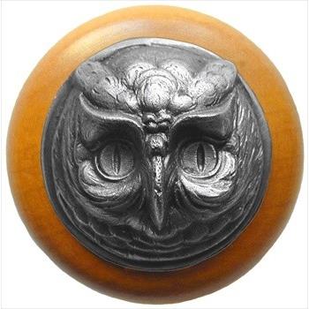 Notting Hill NHW-711M-AP Wise Owl Wood Knob in Antique Pewter/Maple wood finish