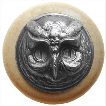 Notting Hill NHW-711N-AP Wise Owl Wood Knob in Antique Pewter/Natural wood finish