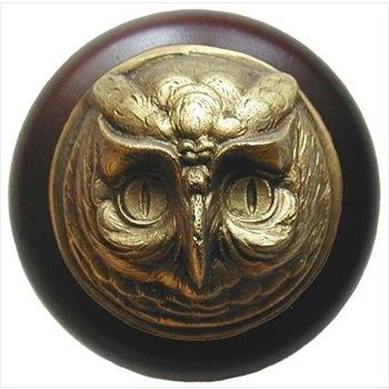 Notting Hill NHW-711W-AB Wise Owl Wood Knob in Antique Brass /Dark Walnut wood finish