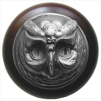 Notting Hill NHW-711W-AP Wise Owl Wood Knob in Antique Pewter/Dark Walnut wood finish