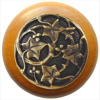 Notting Hill NHW-715M-AB Ivy with Berries Wood Knob in Antique Brass/Maple wood finish