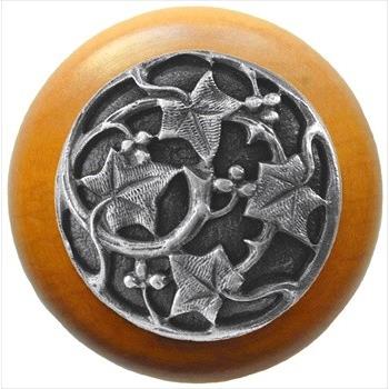 Notting Hill NHW-715M-AP Ivy with Berries Wood Knob in Antique Pewter/Maple wood finish