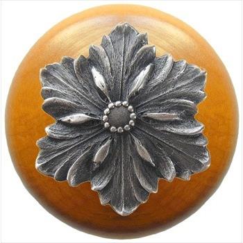 Notting Hill NHW-725M-AP Opulent Flower Wood Knob in Antique Pewter/Maple wood finish