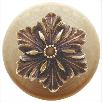 Notting Hill NHW-725N-AB Opulent Flower Wood Knob in Antique Brass/Natural wood finish