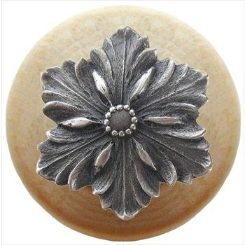 Notting Hill NHW-725N-AP Opulent Flower Wood Knob in Antique Pewter/Natural wood finish